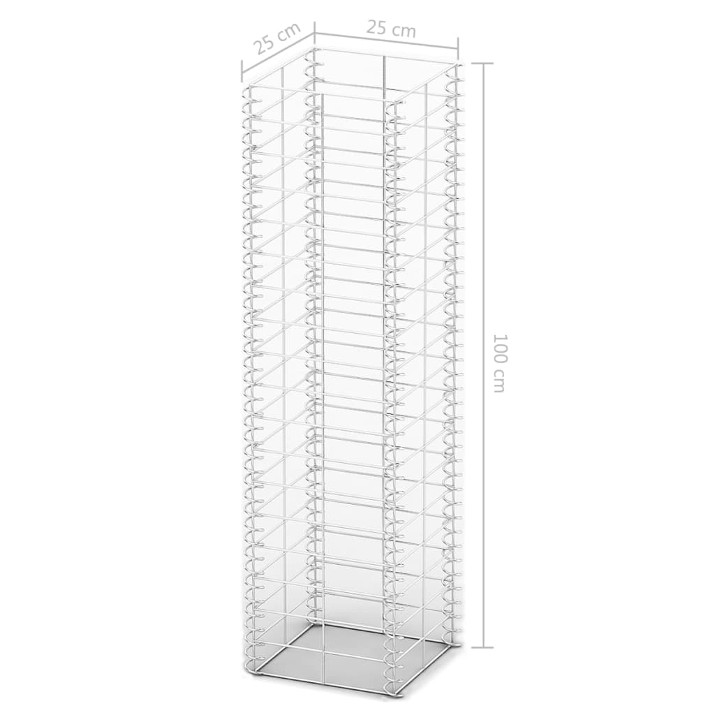 Gabionų rinkinys, 3 vnt., cinkuota viela, 25 x 25 x 100 cm