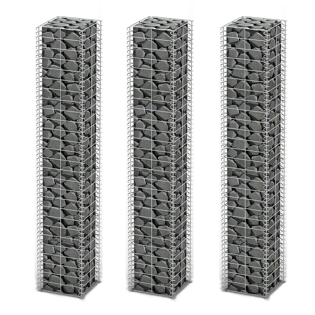 Gabion set, 3 pcs., galvanized wire, 25 x 25 x 150 cm