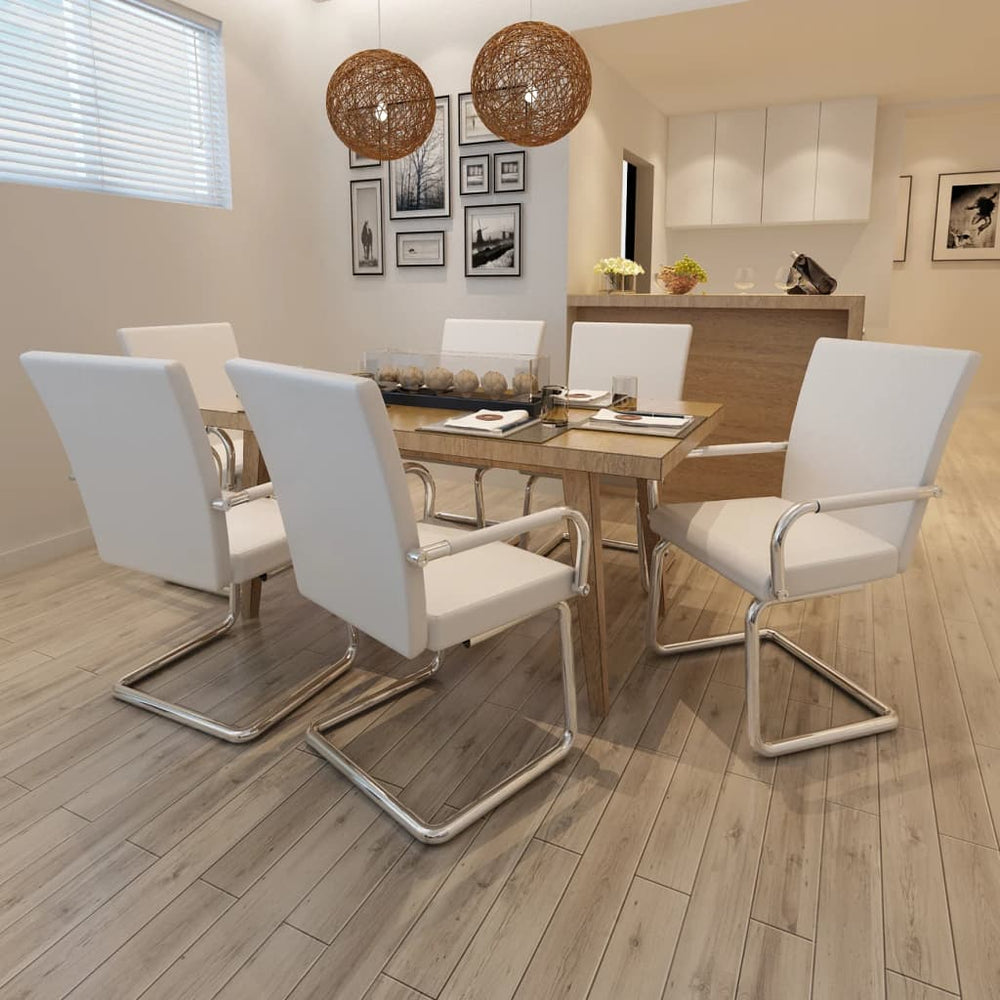 Cantilever dining chairs, 6 pcs., white, artificial leather