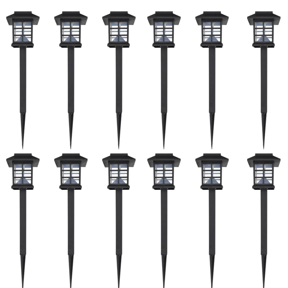 12 Lauko LED Šviestuvų su Saulės Elementais ir Įvarais 8,6x8,6x38 cm