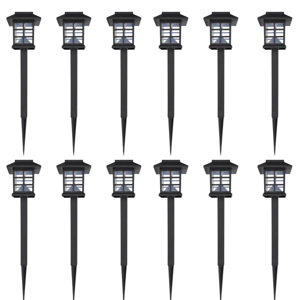 12 Lauko LED Šviestuvų su Saulės Elementais ir Įvarais 8,6x8,6x38 cm