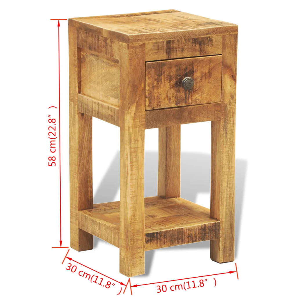 Bedside table with 1 drawer, solid mango wood