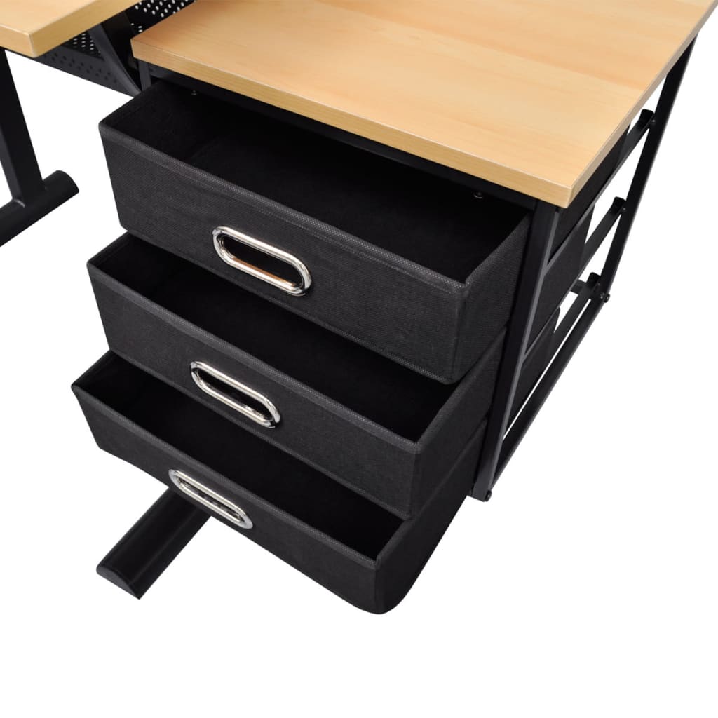 Drafting Table with Three Drawers, Tilting Top, and Stool