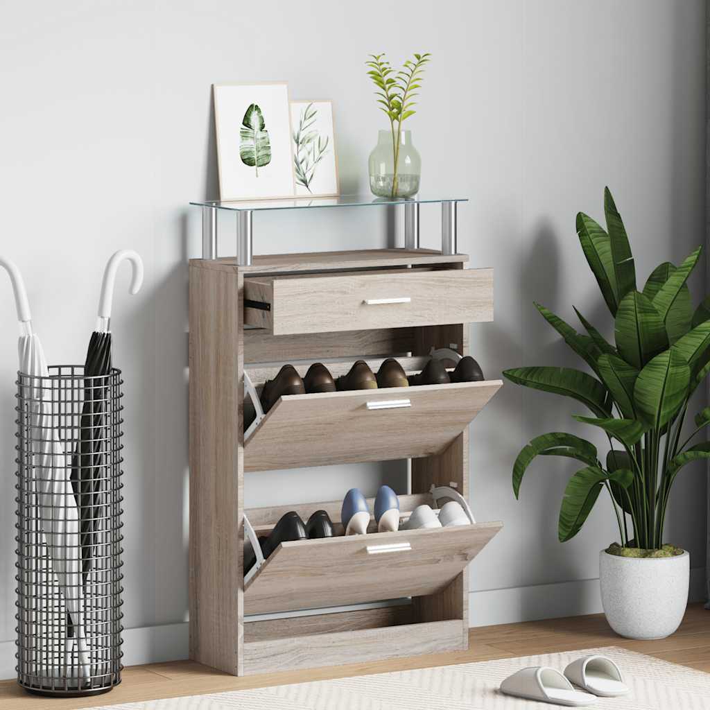 Batų spintelė su stalčiumi ir stikline lentyna, mediena