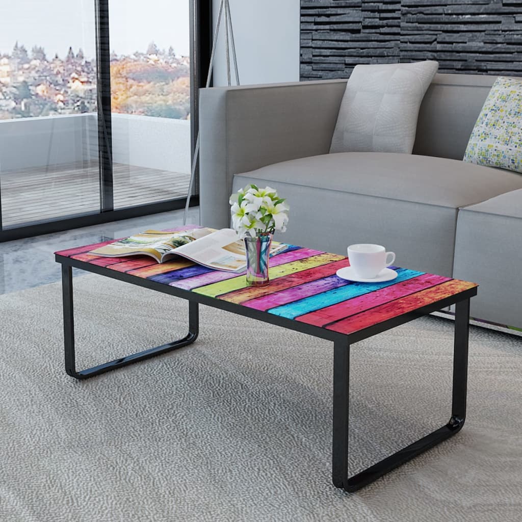 Coffee table with a rainbow glass top