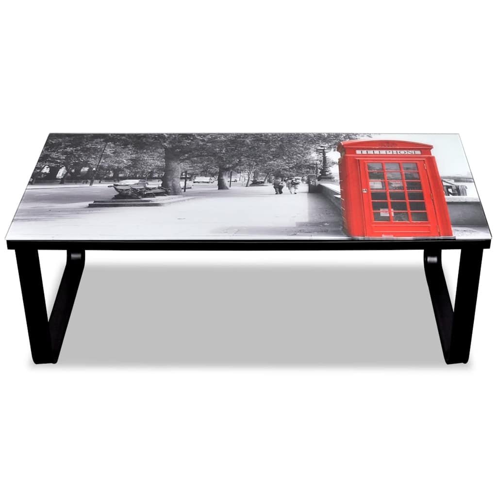 Coffee table with a telephone booth imitation, glass tabletop