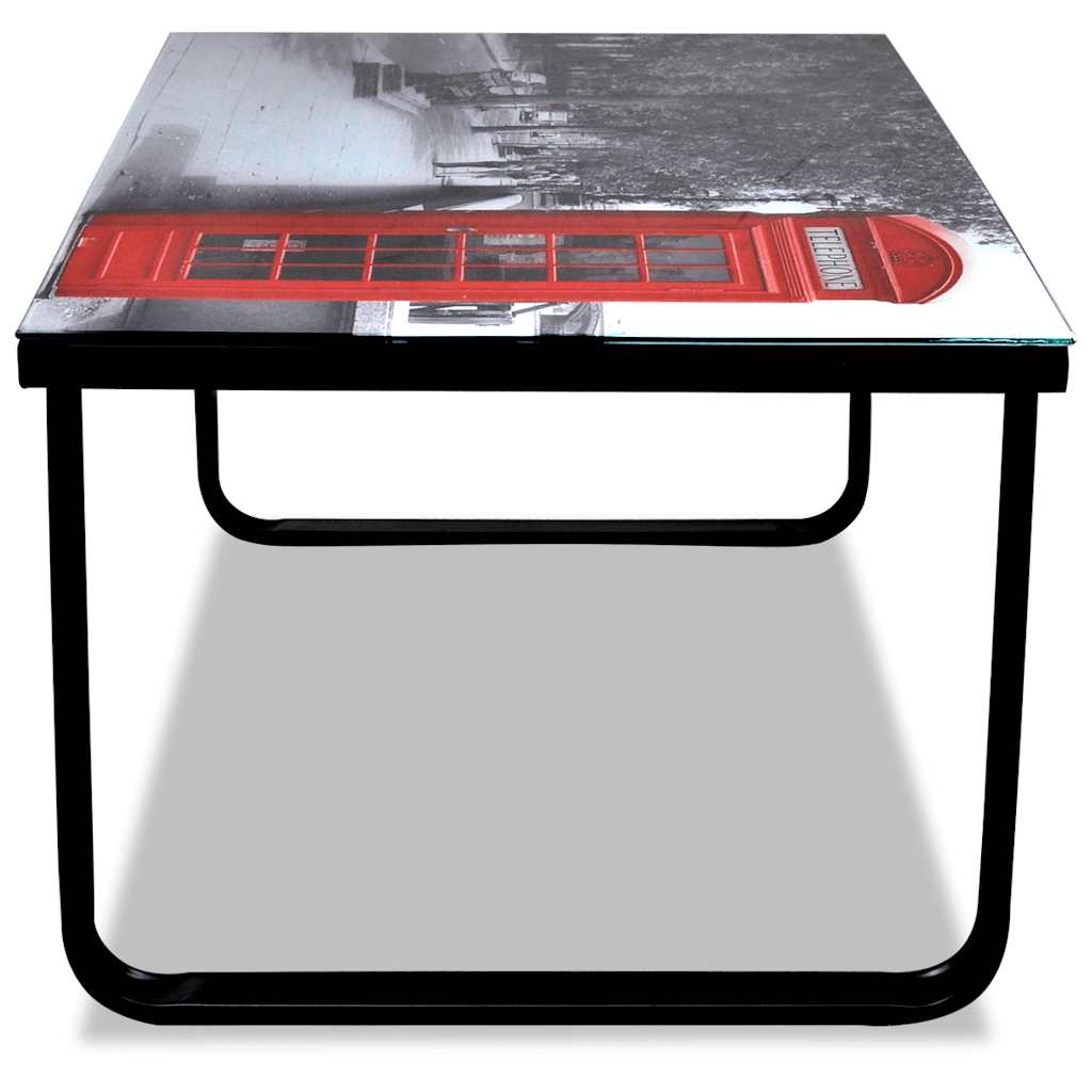 Coffee table with a telephone booth imitation, glass tabletop