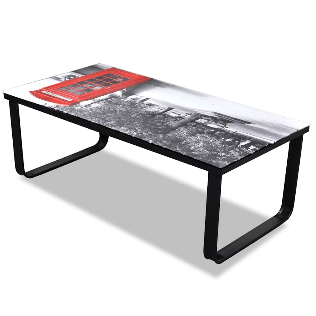 Coffee table with a telephone booth imitation, glass tabletop