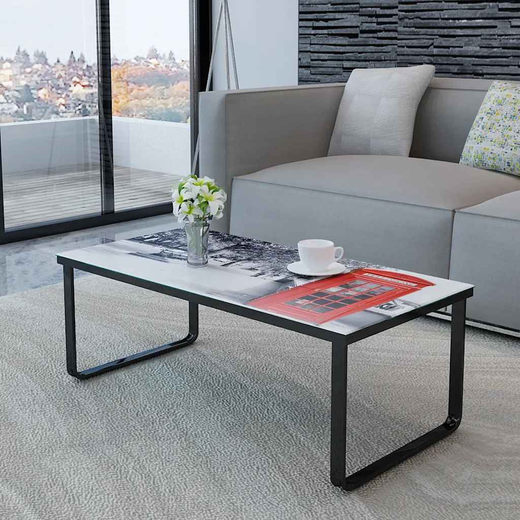 Coffee table with a telephone booth imitation, glass tabletop