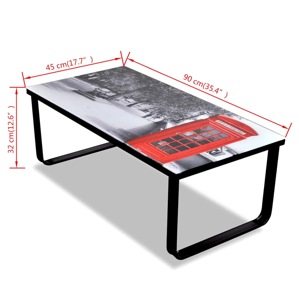 Coffee table with a telephone booth imitation, glass tabletop
