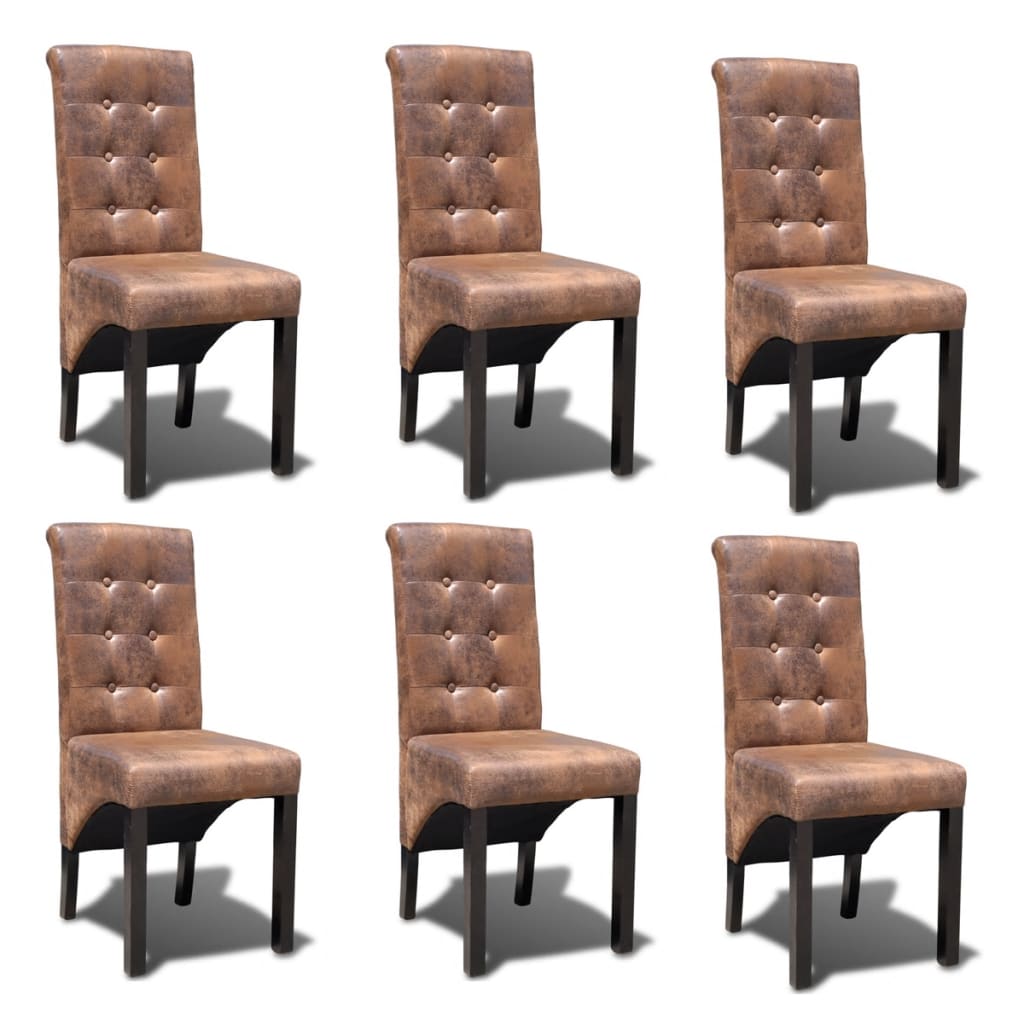 Dining chairs, 6 pcs., brown, faux leather