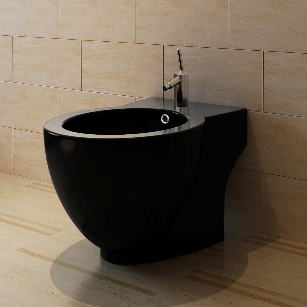 Toilet and bidet set, black, ceramic