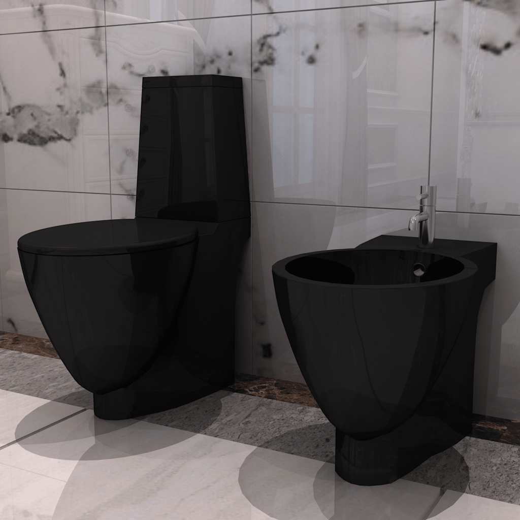 Toilet and bidet set, black, ceramic