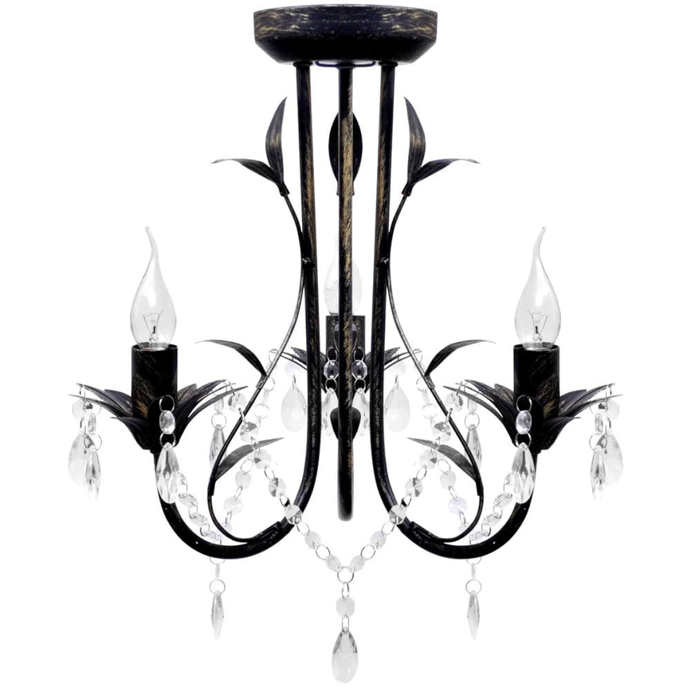 Art Nouveau Juodo Metalo Sietynas su Krištolo Karoliukais, 3 x E14