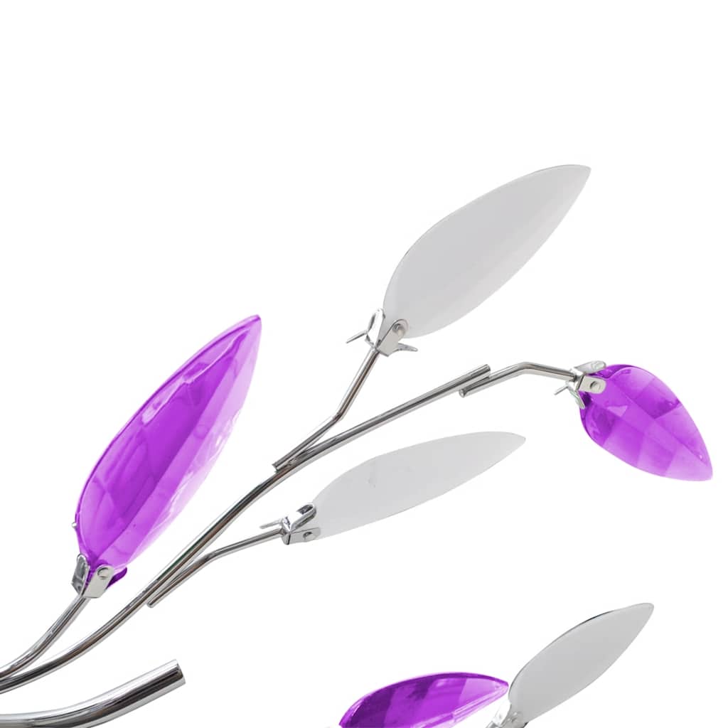 Lubų Šviestuvas su Baltais ir Violetiniais Lapeliais, 5 E14 lemputės