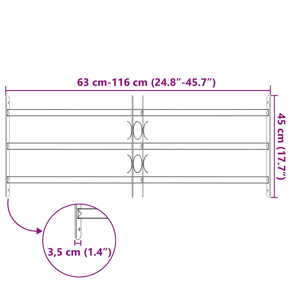 Regulējams drošības režģis logiem ar 3 šķērsstieņiem, 700-1050mm