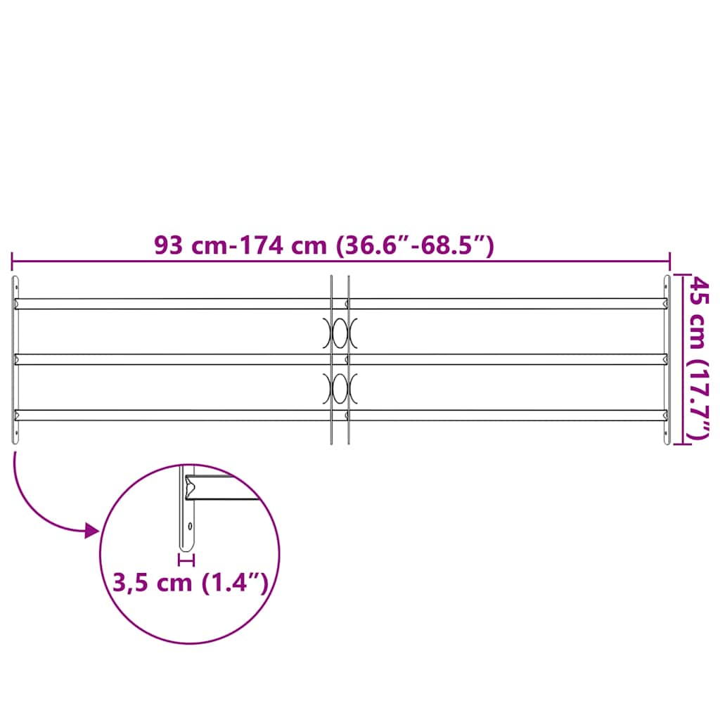 Adjustable window security grille with 3 crossbars, 1000-1500mm