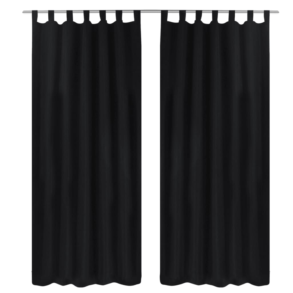 Black Loop Curtains 140 x 245 cm, 2 pcs, Micro Satin