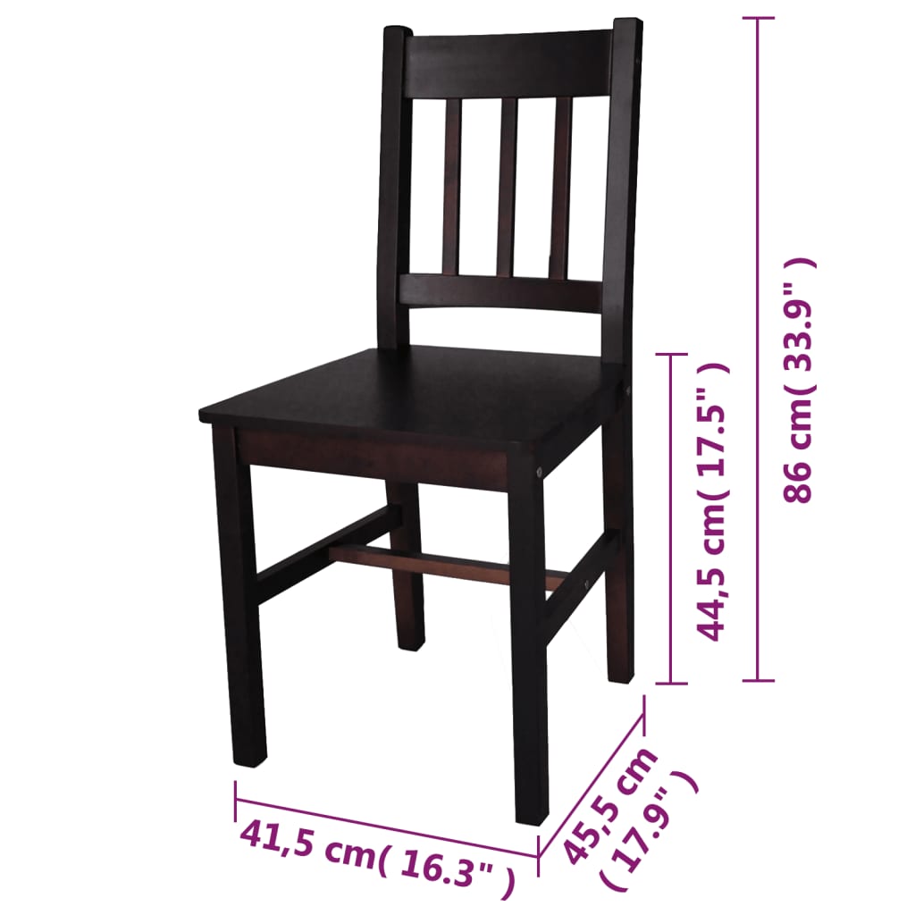 Dining chairs, 2 pcs., dark brown, pine wood