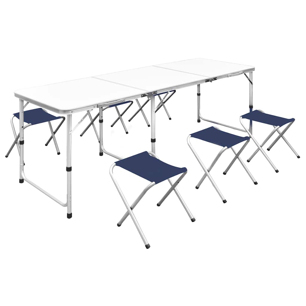 Saliekams kempinga galds un 6 krēsli, 180x60cm