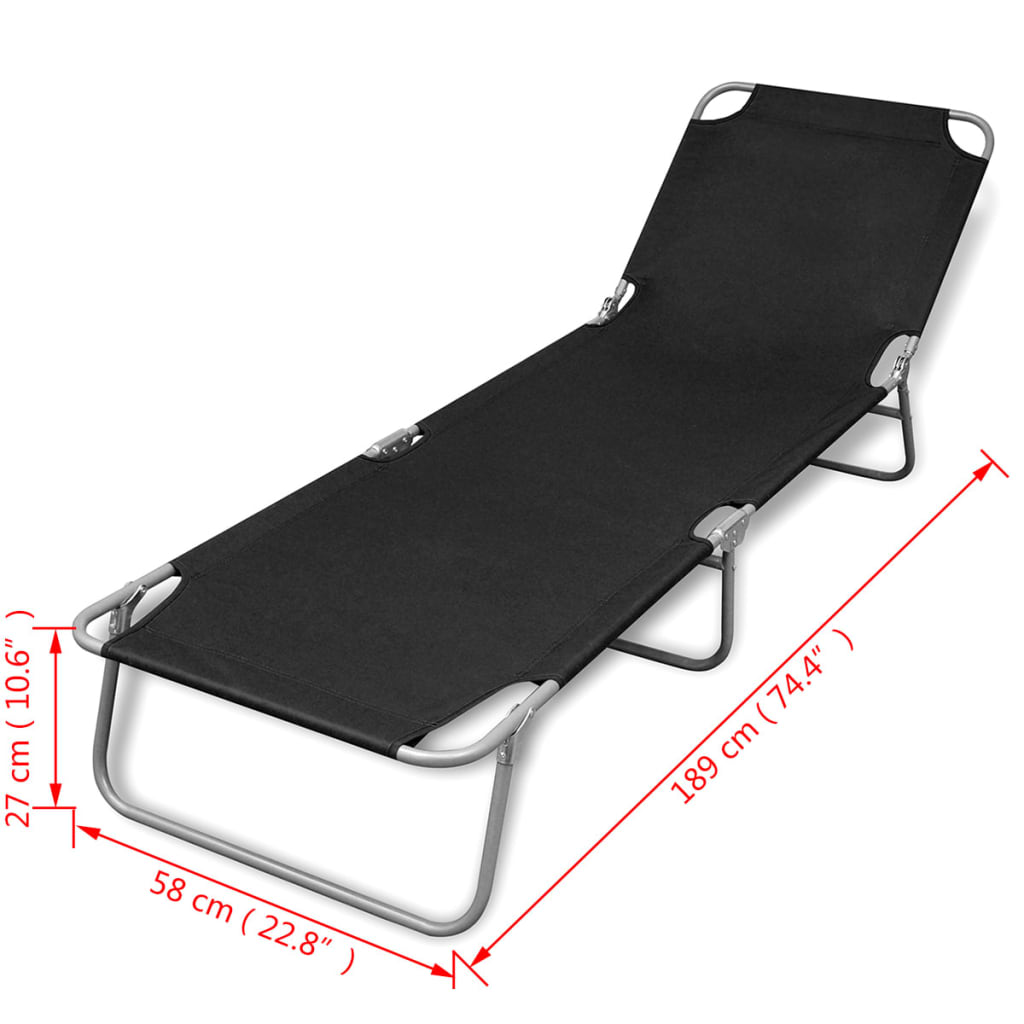 Folding sun lounger, steel, black