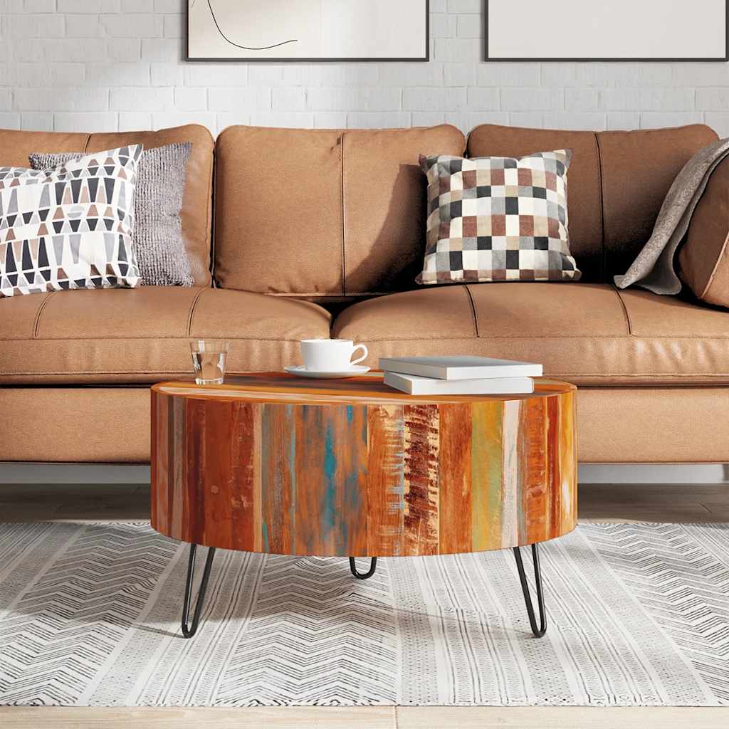 Round reclaimed solid wood coffee table