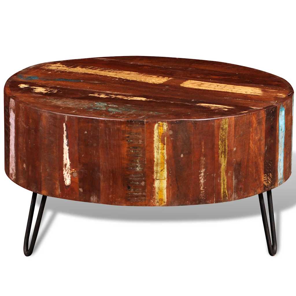 Round reclaimed solid wood coffee table