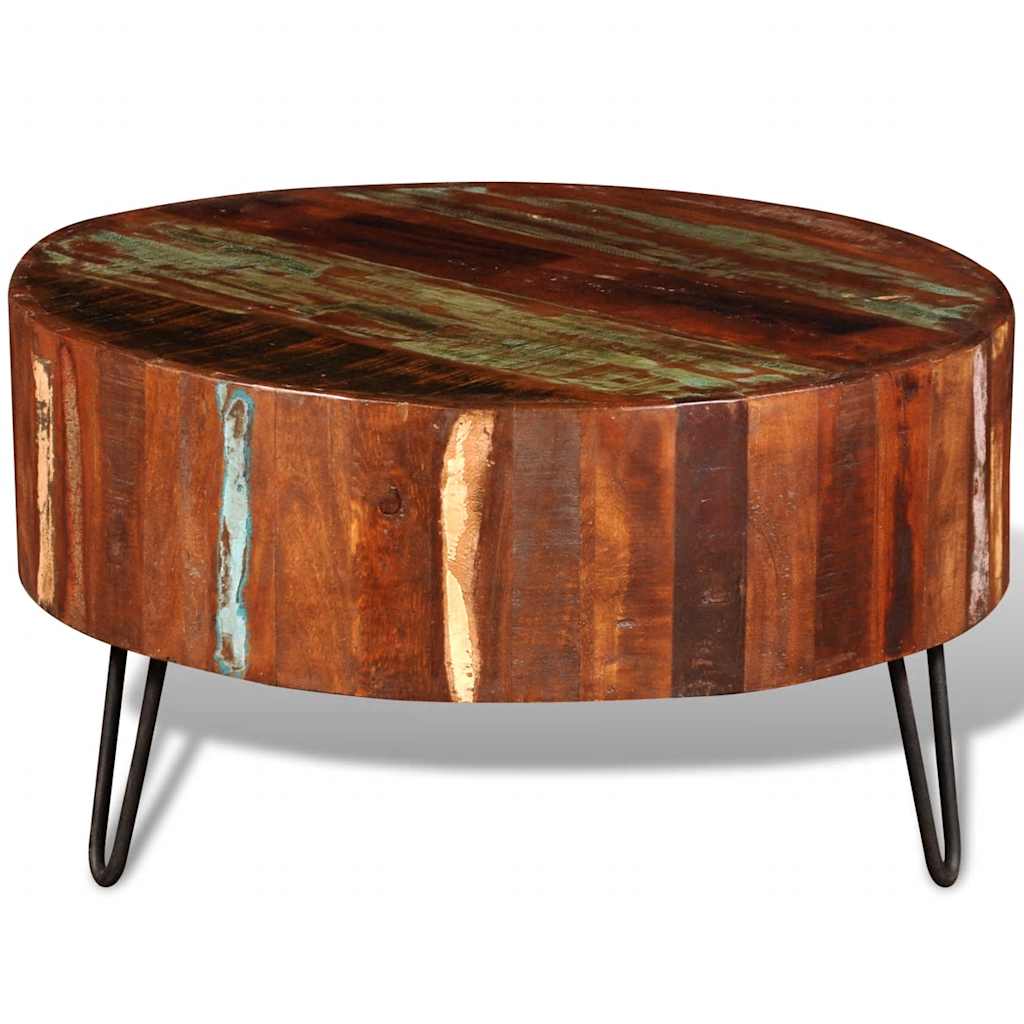 Round reclaimed solid wood coffee table