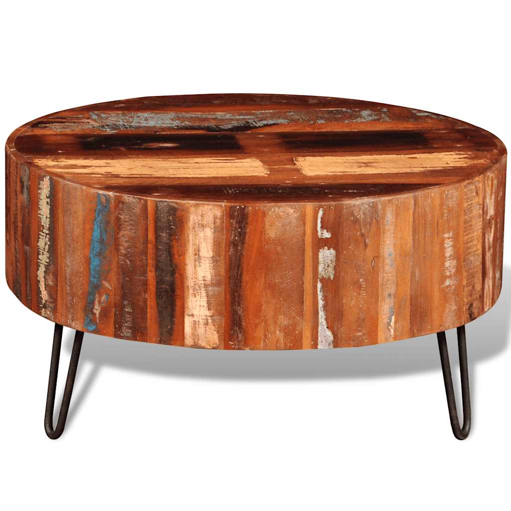 Round reclaimed solid wood coffee table