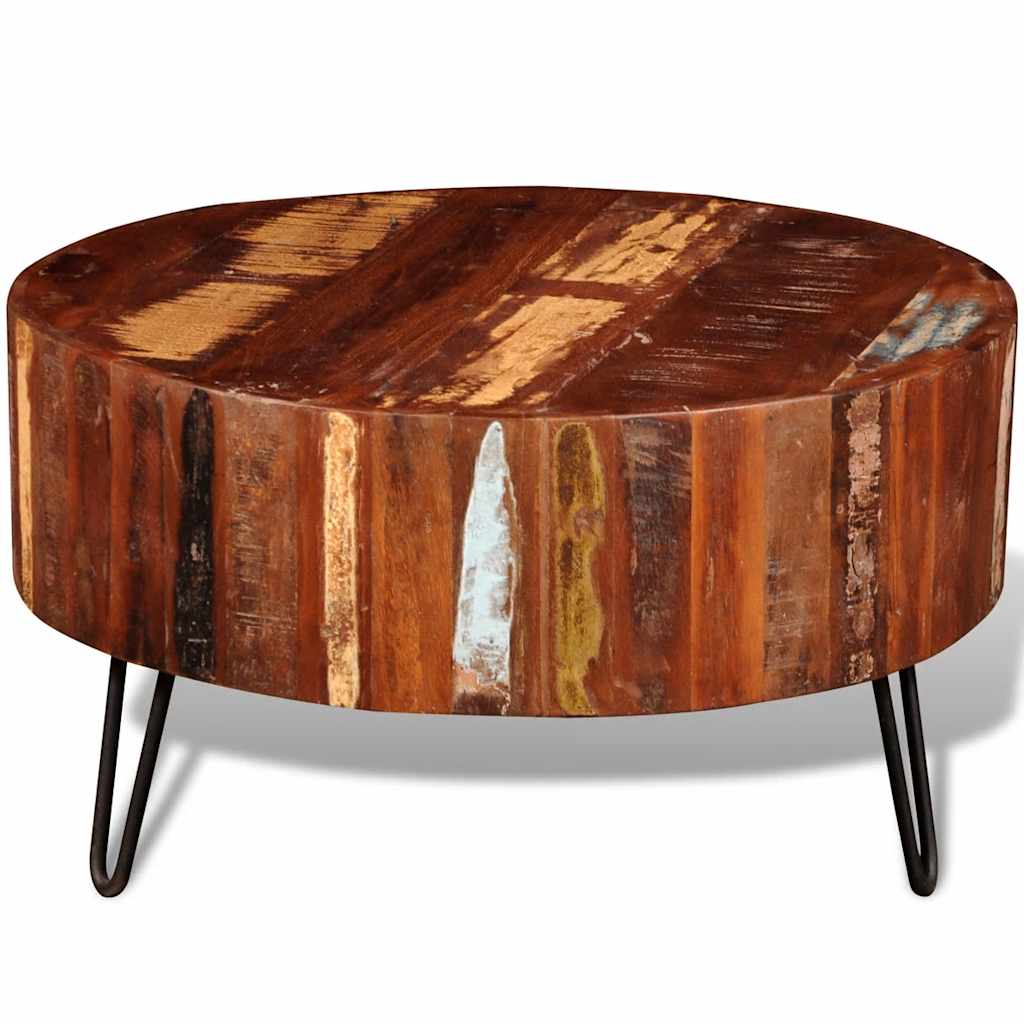Round reclaimed solid wood coffee table