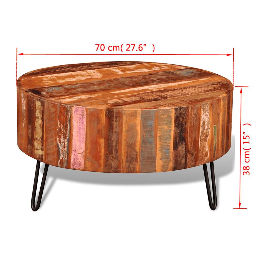 Round reclaimed solid wood coffee table