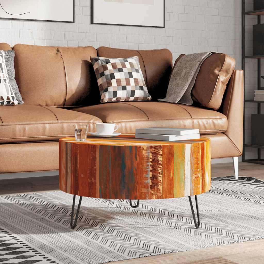 Round reclaimed solid wood coffee table