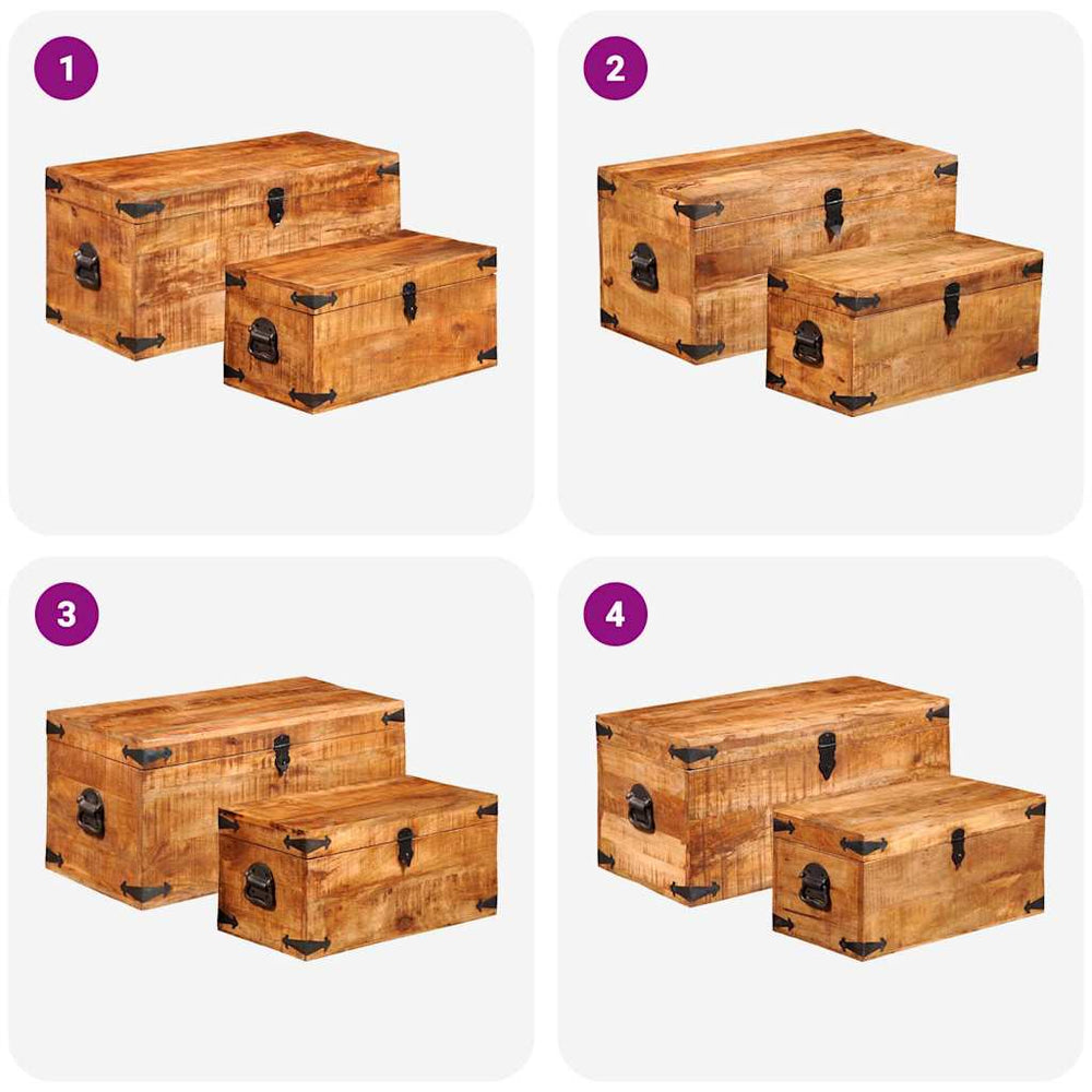 Storage box set, 2 pieces, solid mango wood