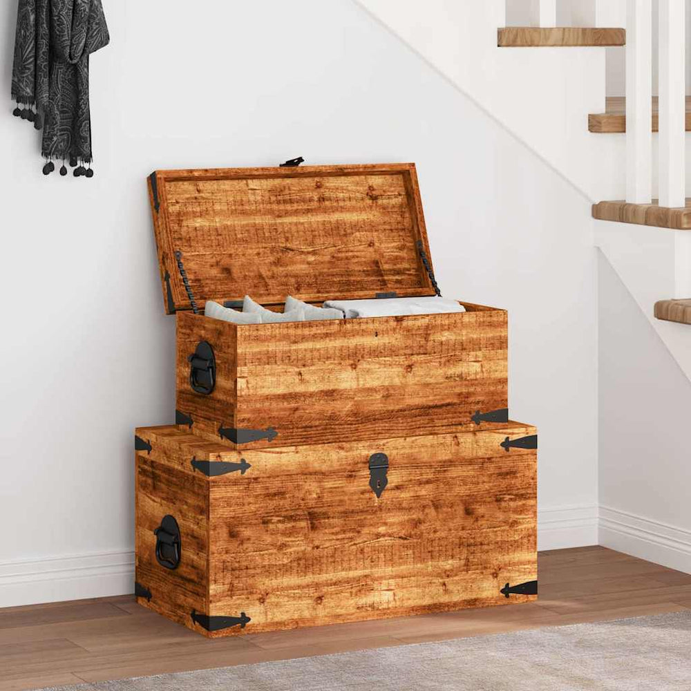 Storage box set, 2 pieces, solid mango wood