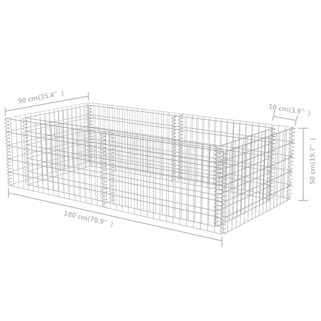 Gabion planter, galvanized steel, 180x90x50cm