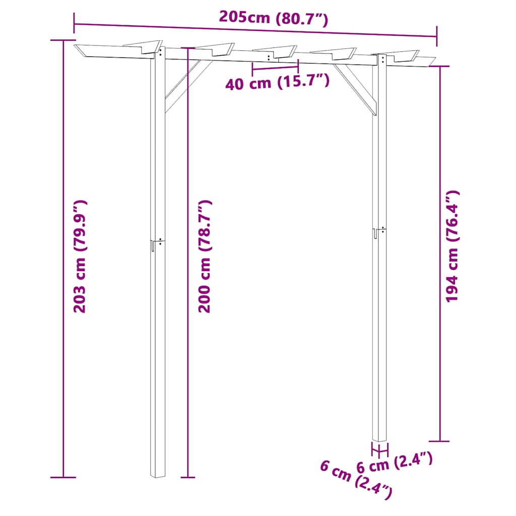 Garden pergola, 205x40x203cm, wood