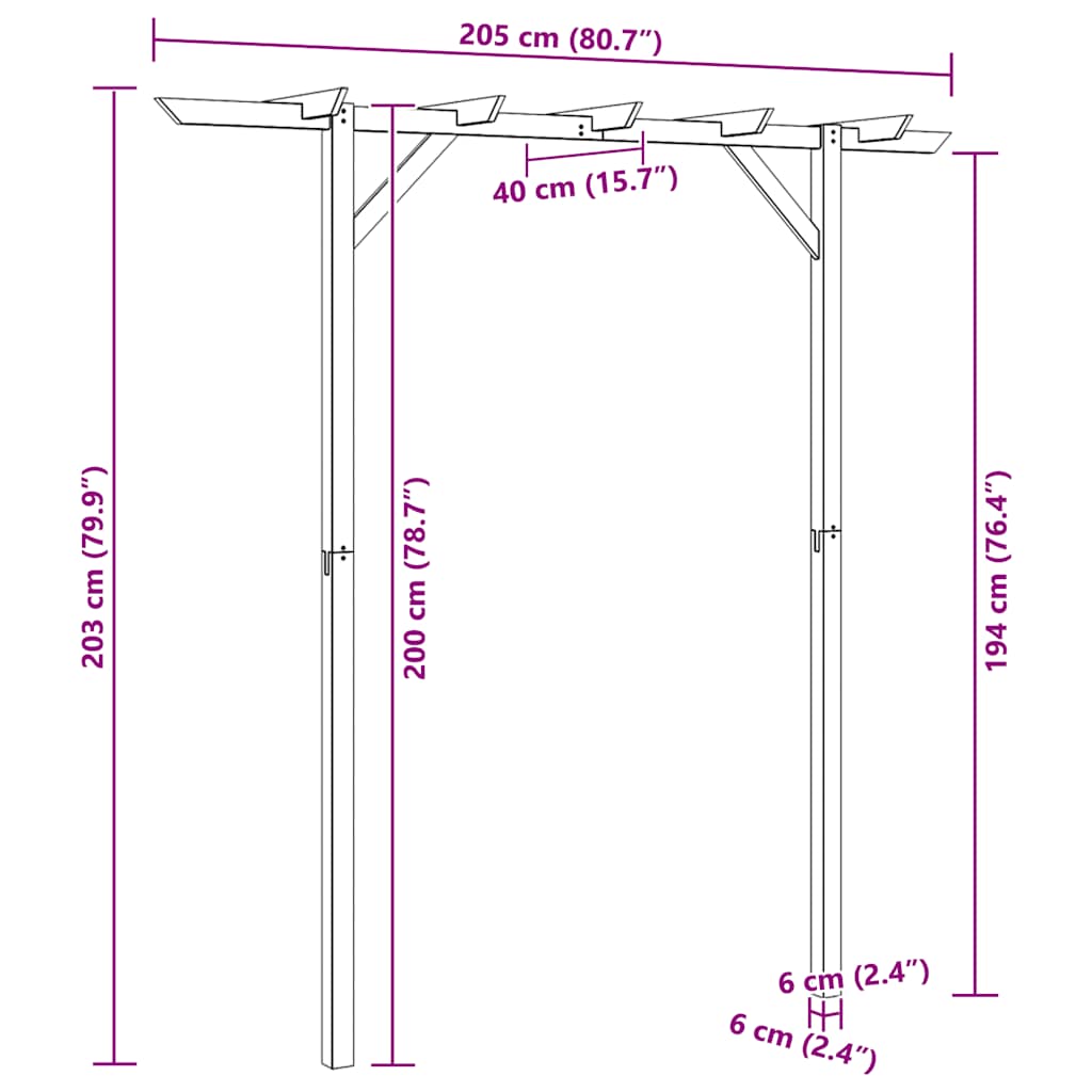 Garden pergola, 205x40x203cm, wood