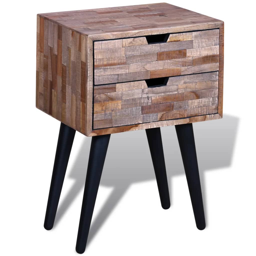 Nightstand with 2 drawers, reclaimed teak wood