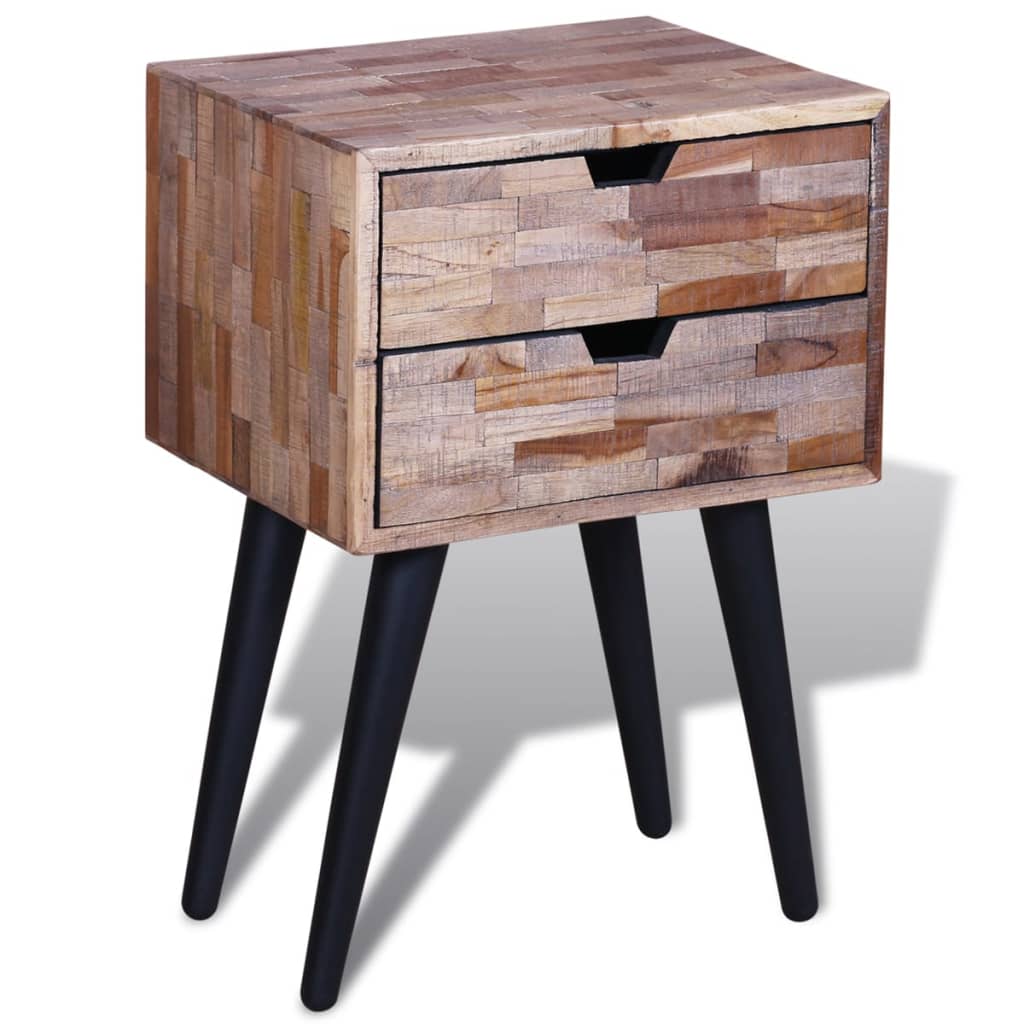 Nightstand with 2 drawers, reclaimed teak wood