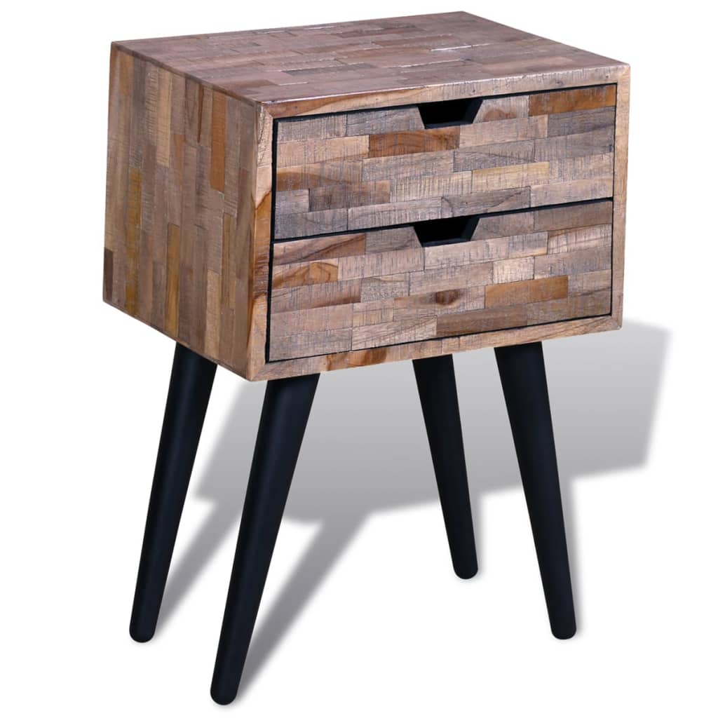 Nightstand with 2 drawers, reclaimed teak wood