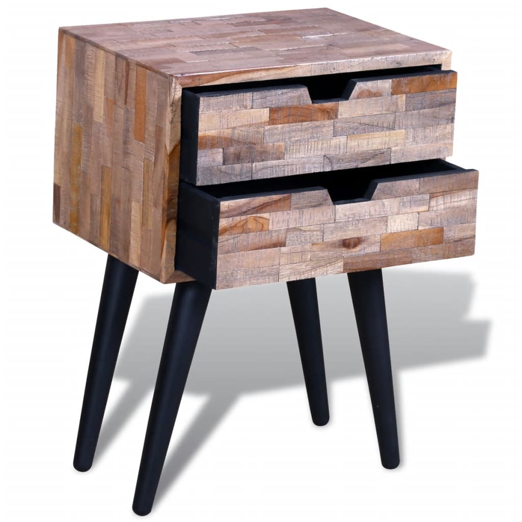 Nightstand with 2 drawers, reclaimed teak wood
