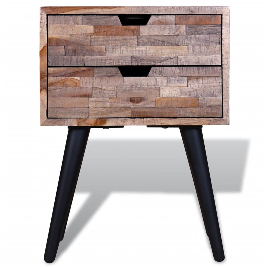 Nightstand with 2 drawers, reclaimed teak wood