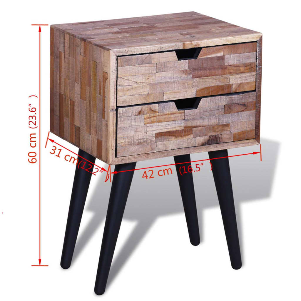 Nightstand with 2 drawers, reclaimed teak wood