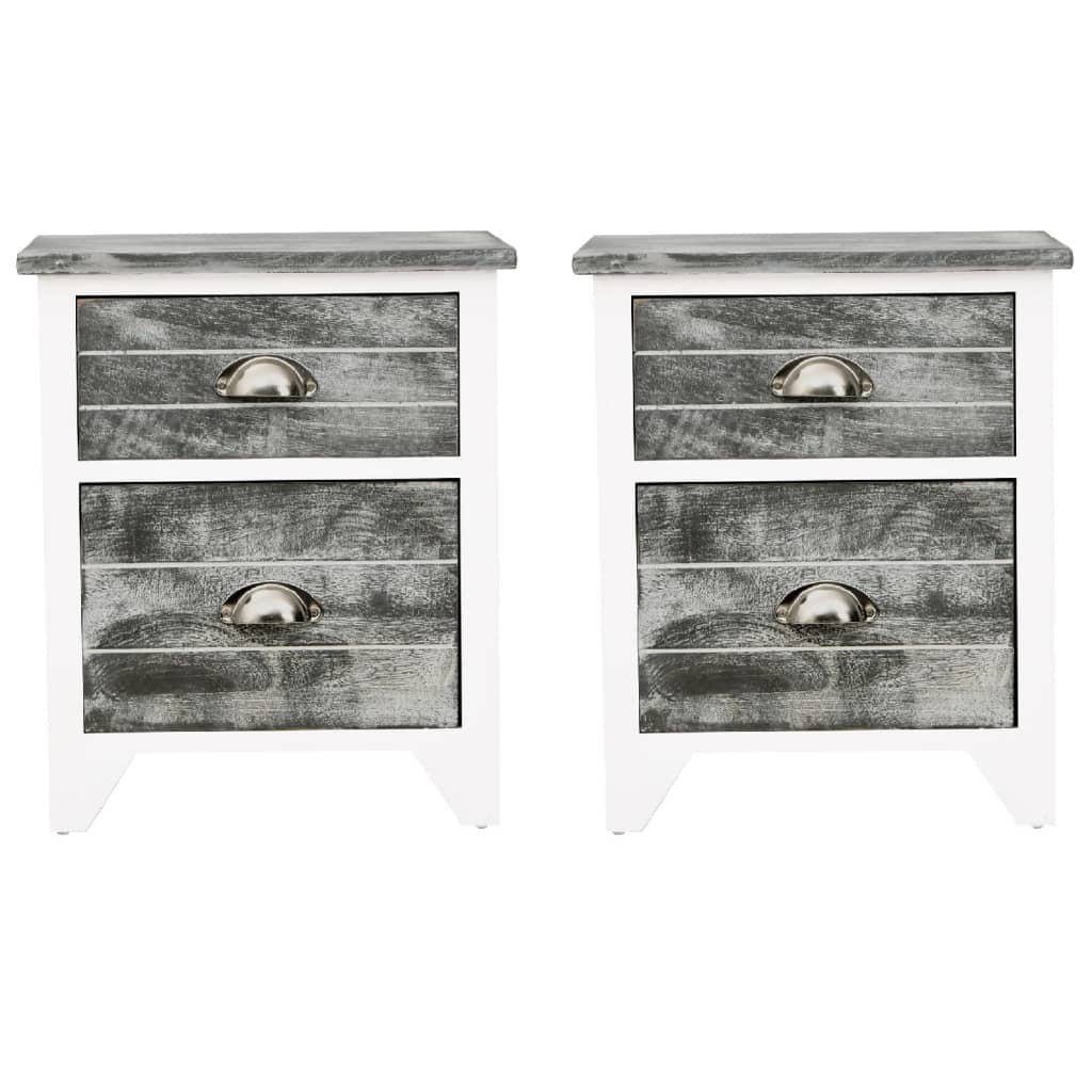 Nightstands, 2 pcs., with 2 drawers, grey and white