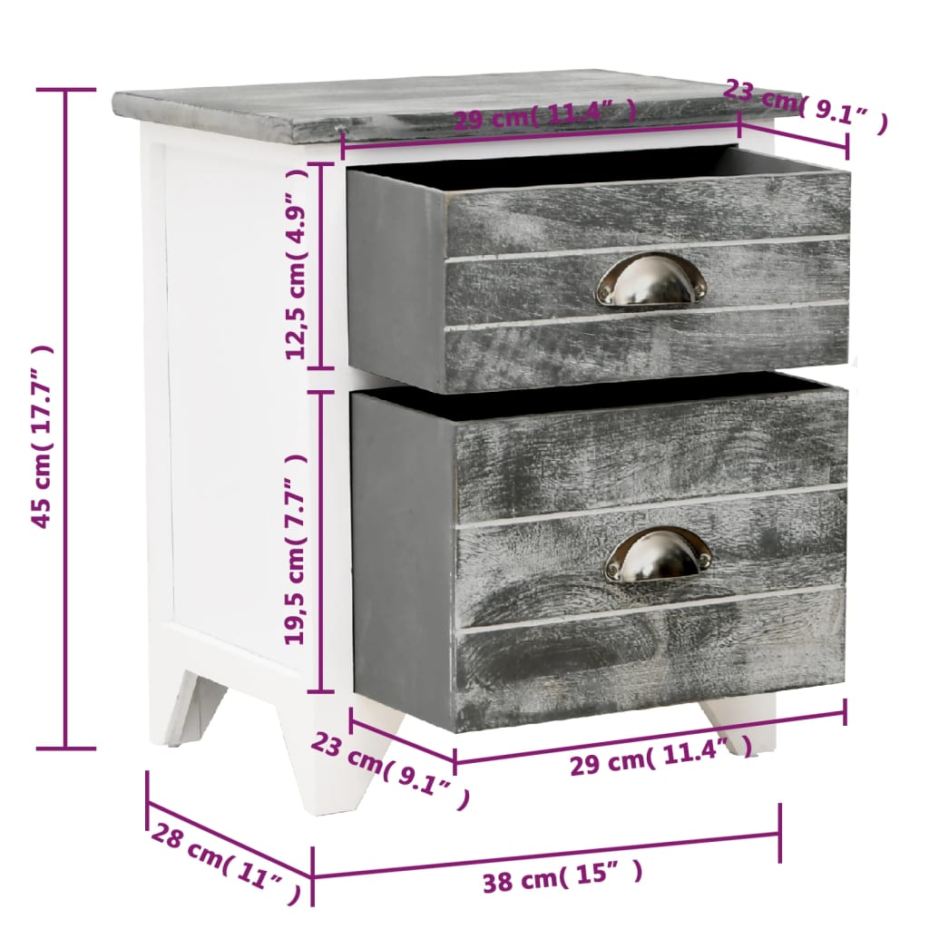 Nightstands, 2 pcs., with 2 drawers, grey and white