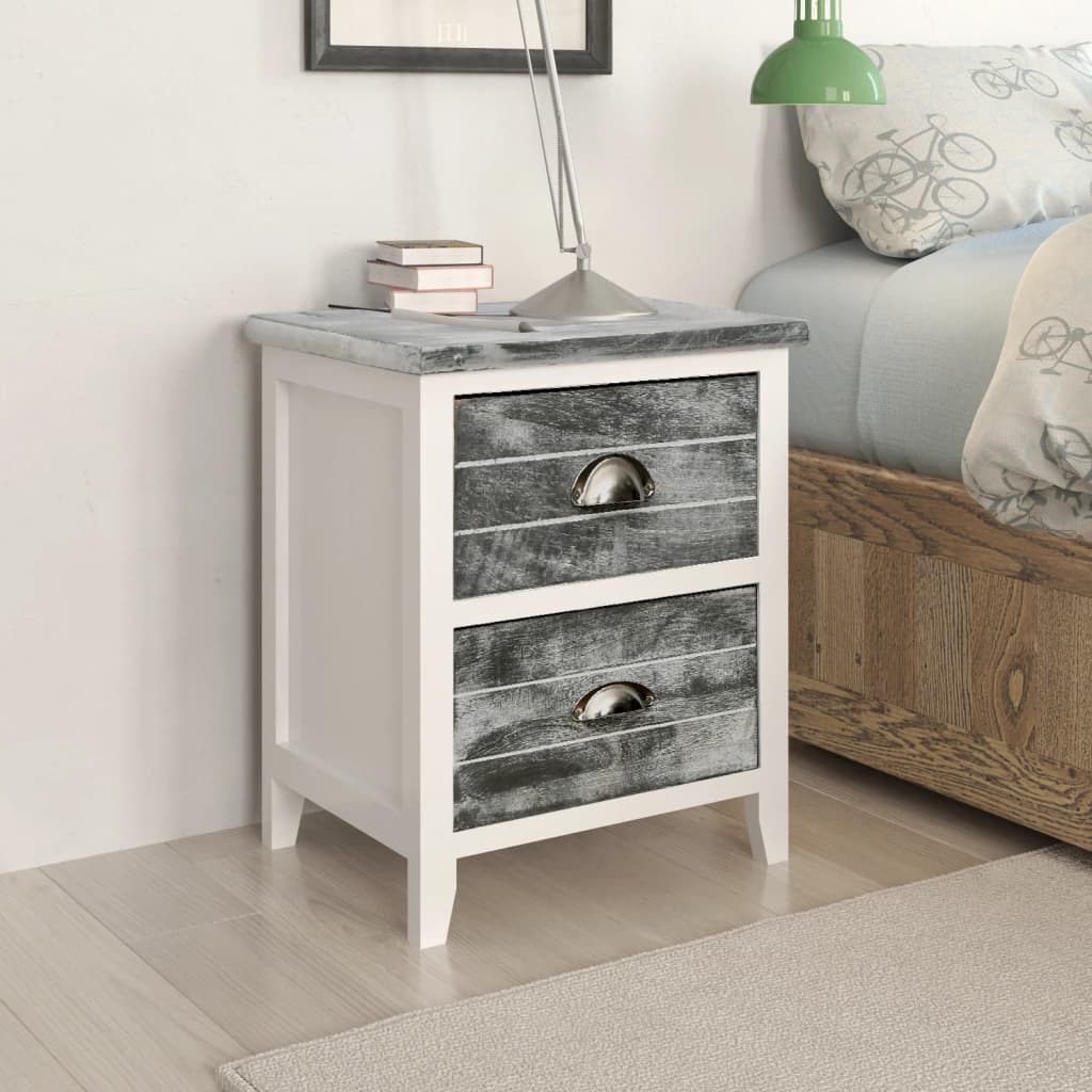 Nightstands, 2 pcs., with 2 drawers, grey and white