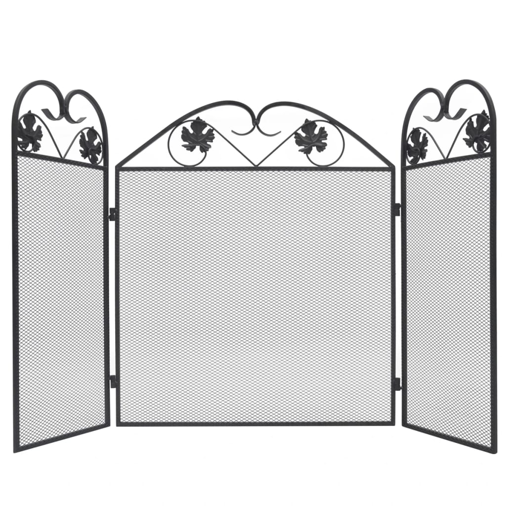 Fireplace screen, black, 3-panel, iron