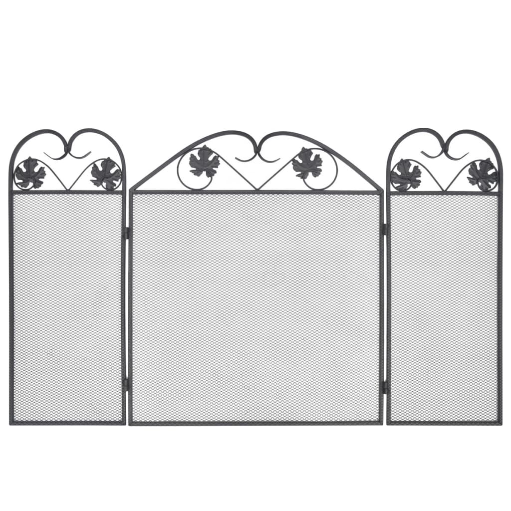 Fireplace screen, black, 3-panel, iron