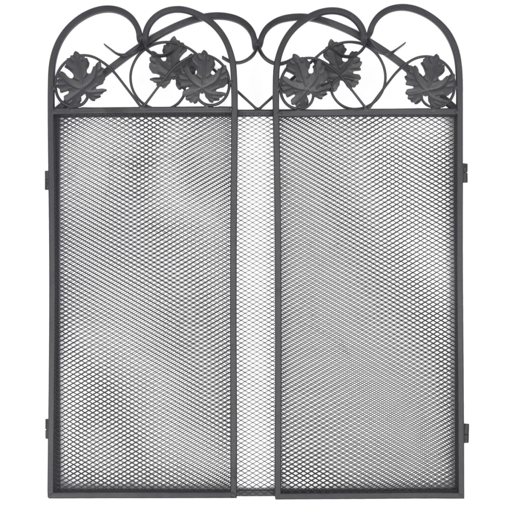Fireplace screen, black, 3-panel, iron