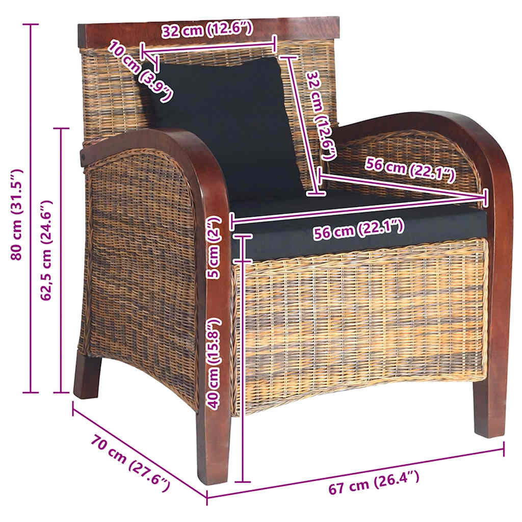 Armchair, handmade, braided rattan
